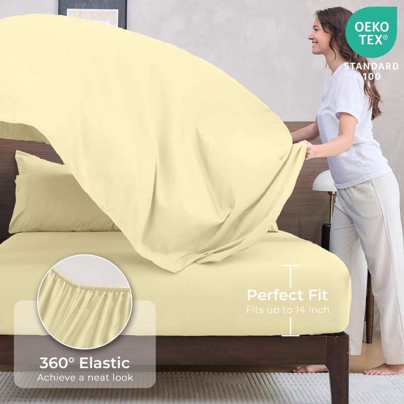 HEVUMYI Cream Yellow Queen Comforter Set - 7-Piece All Season Bed in a Bag Queen  Ultra Soft Bedding Set with Comforter  Flat Sheet  Fitted Sheet  Pillowcases  Pillow Shams - Image 5